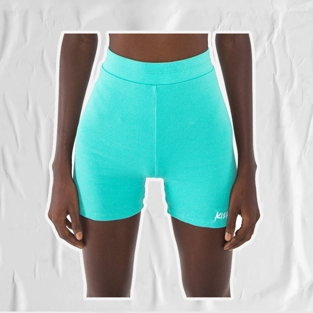 RIB BIKER SHORT TURQUOISE